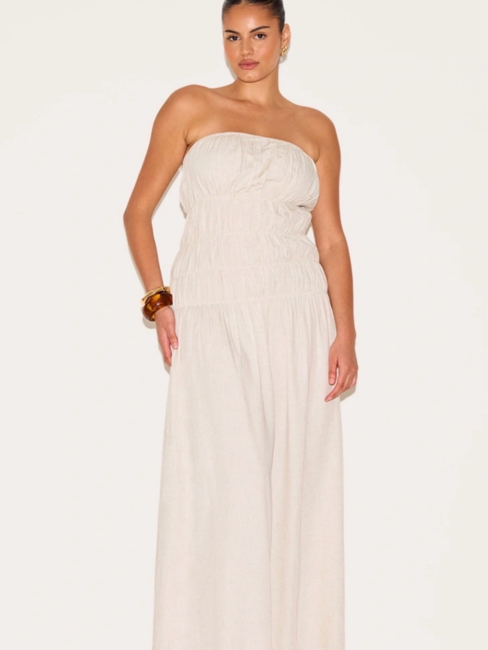 Pretty Little Thing Plus White Linen Look Maxi Bandeau Dress